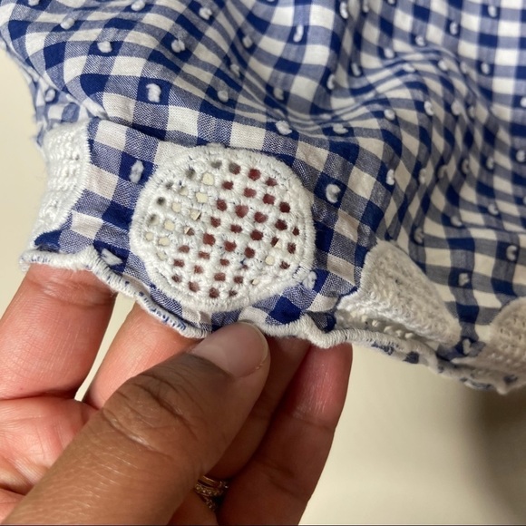 J Crew Blue White Gingham Plaid Ruffle Eyelet Tie Shoulder Top Blouse Size 12 - Picture 10 of 10